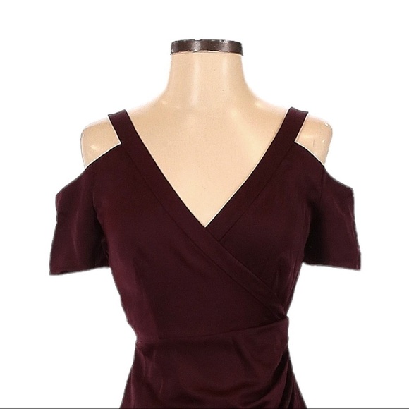 All Saints Cadia Midi Wrap Cold Shoulder Wine Burgundy Dress Size 2 - Picture 3 of 11